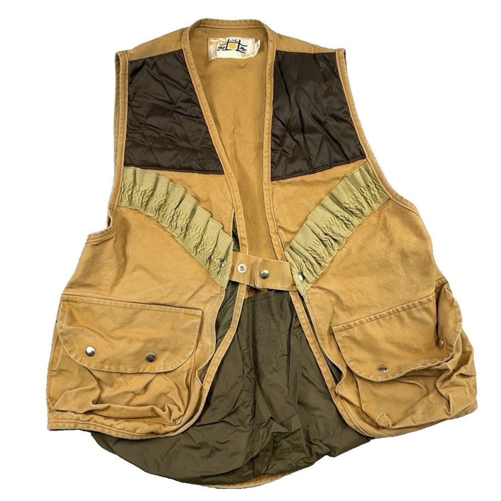 Vtg Men's Canvasback Hunting Vest Brown Duck Canvas Shoulder Pad Repellent Sz M